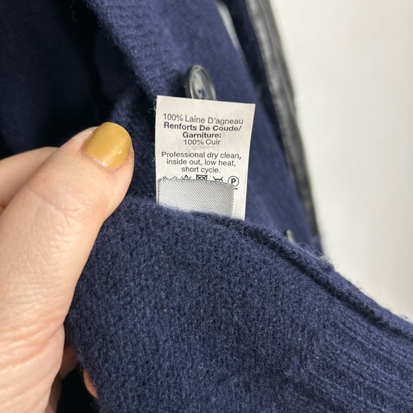 Madewell lambs wool w/ 100% leather trim pockets & elbow patches Size XS cardi - Picture 7 of 16